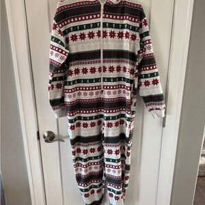 Fabletics Red and Green Hooded Onesie